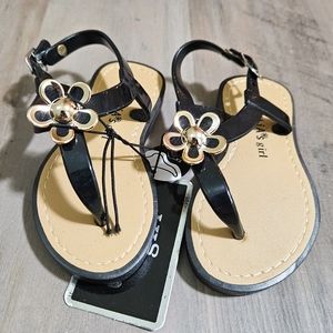 New Delia's Girl Black Gold Flower Jelly Sandals Sz 5/6